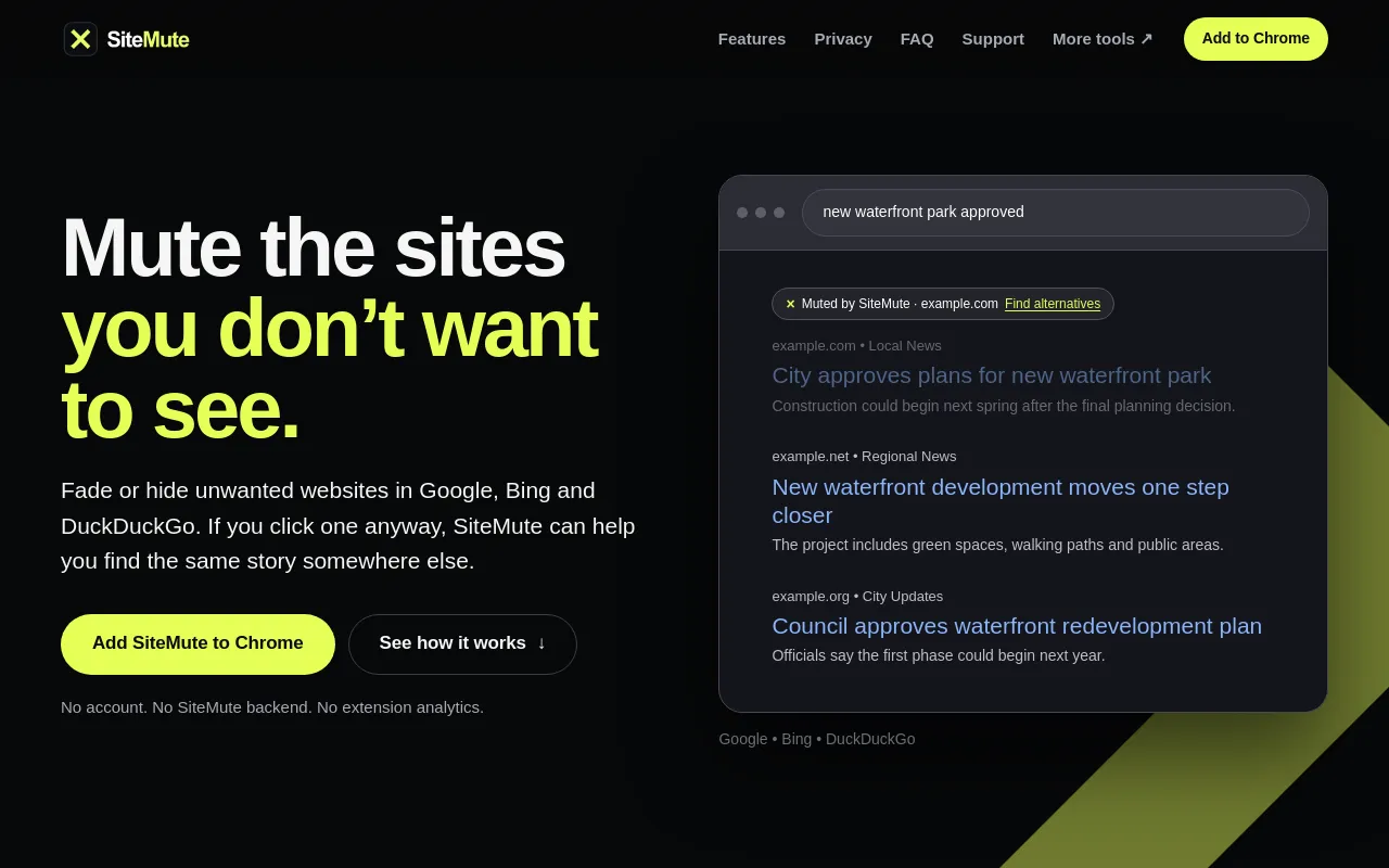Screenshot of SiteMute